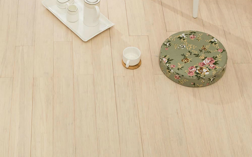 Living room interior with horizontal solid bamboo flooring