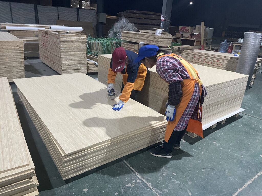 iDubuild workshop showing bamboo flooring production process